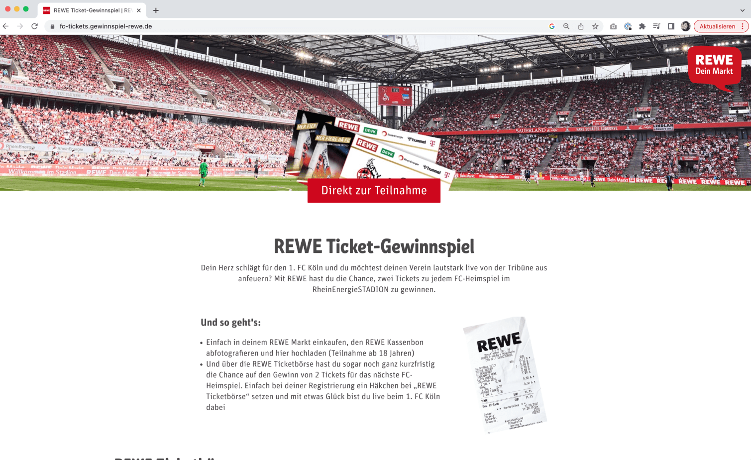 Screenshot Website REWE Ticket-Gewinnspiel